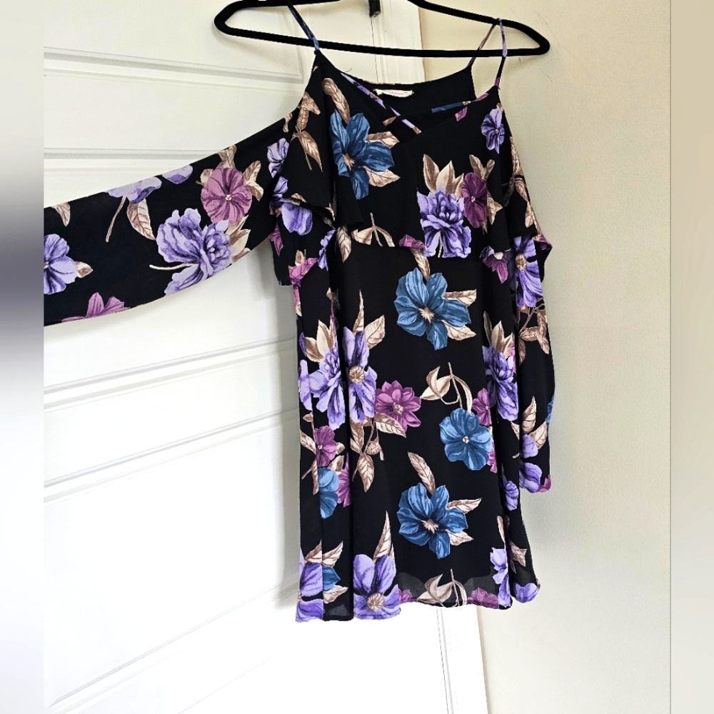 Black floral open shoulder dress